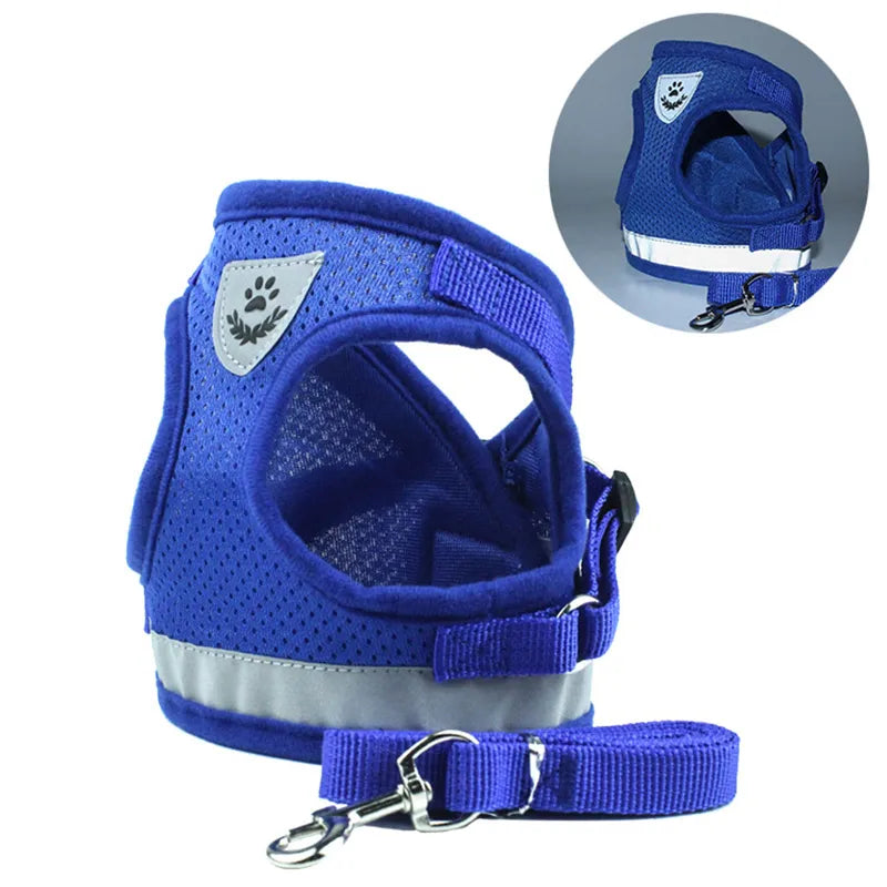 Reflective Cat & Dog Harness Set – Nylon Mesh Vest with Leash for Small Pets
