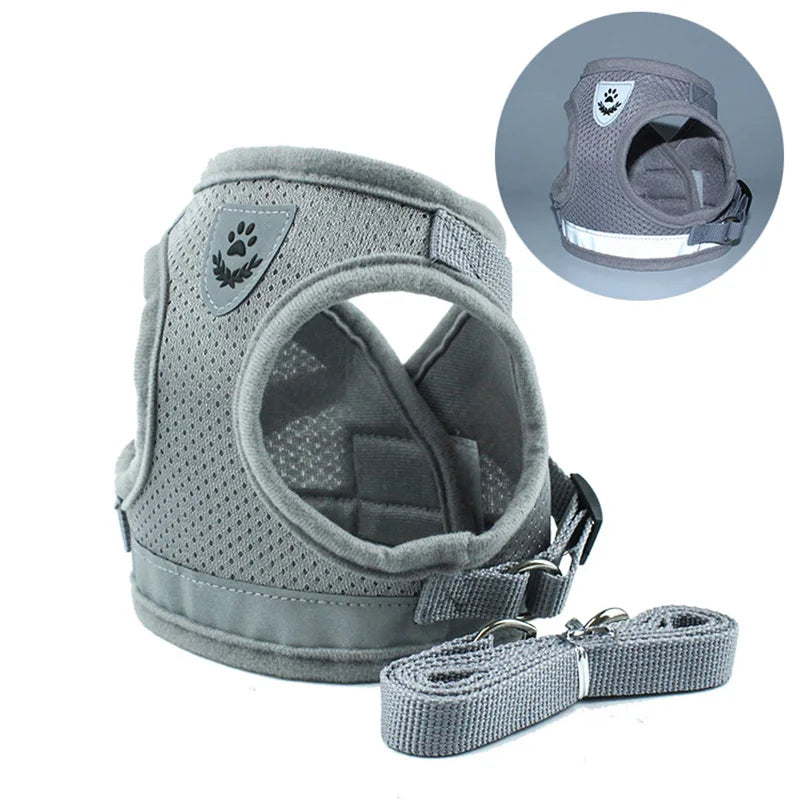 Reflective Cat & Dog Harness Set – Nylon Mesh Vest with Leash for Small Pets
