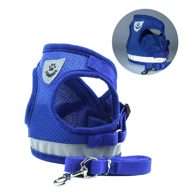 Reflective Cat & Dog Harness Set – Nylon Mesh Vest with Leash for Small Pets