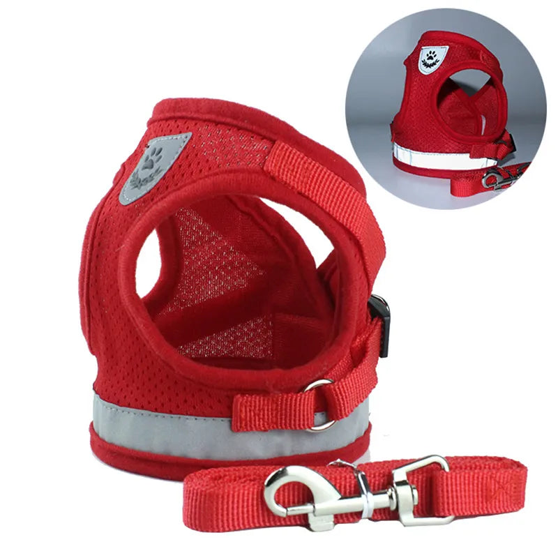 Reflective Cat & Dog Harness Set – Nylon Mesh Vest with Leash for Small Pets