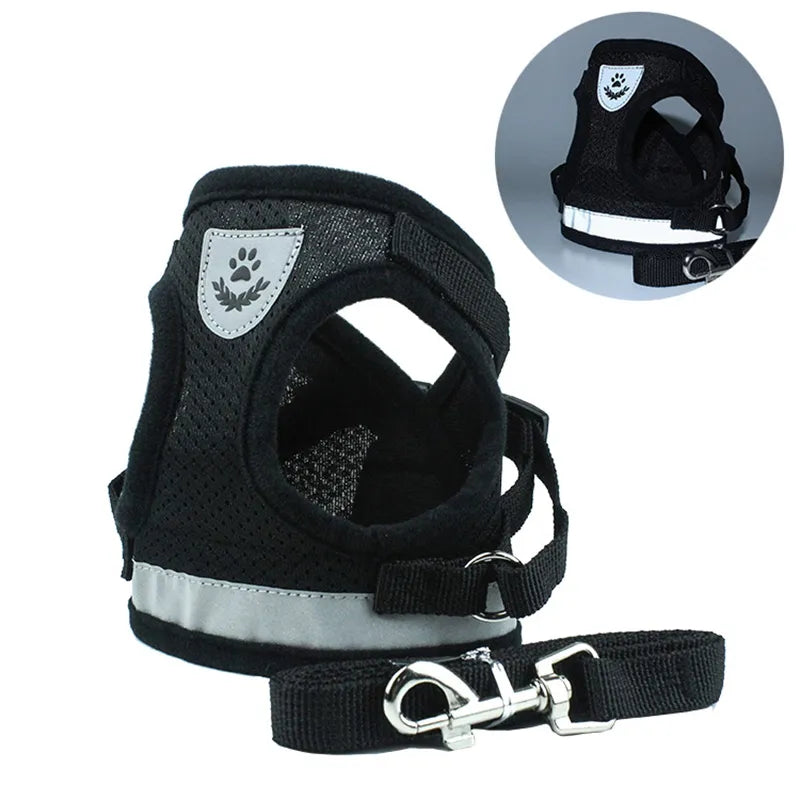 Reflective Cat & Dog Harness Set – Nylon Mesh Vest with Leash for Small Pets