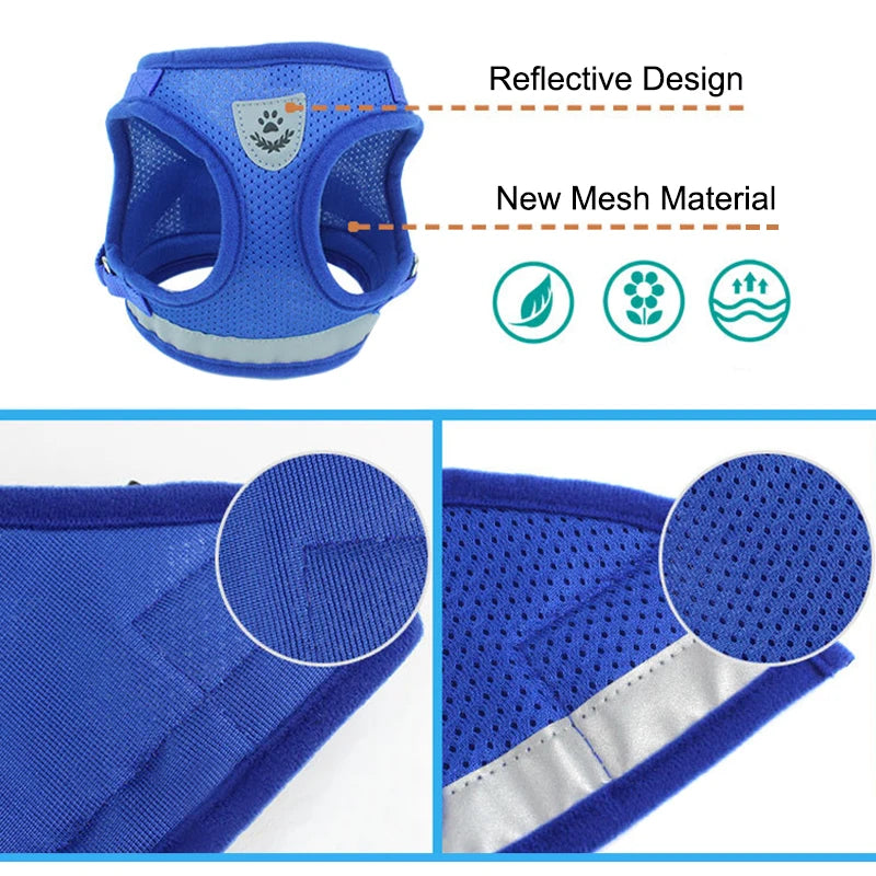 Reflective Cat & Dog Harness Set – Nylon Mesh Vest with Leash for Small Pets