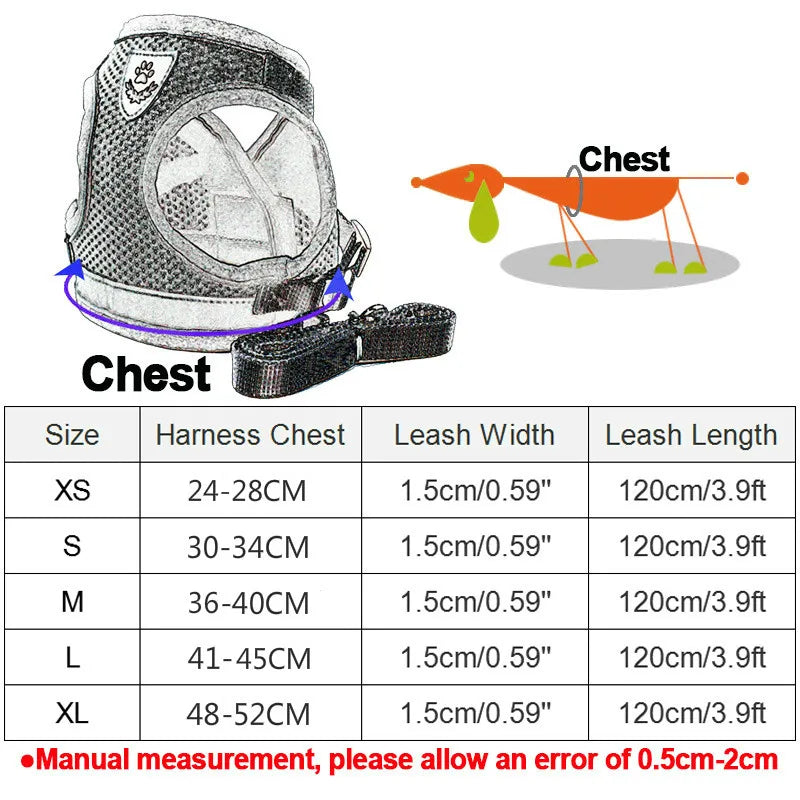 Reflective Cat & Dog Harness Set – Nylon Mesh Vest with Leash for Small Pets