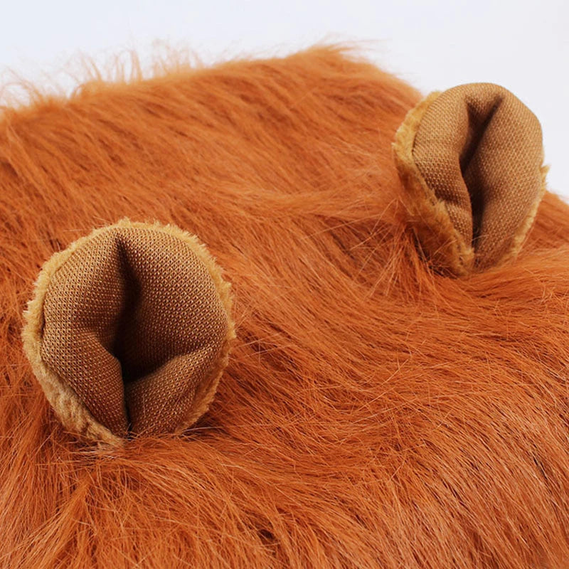 Cute Pet Cosplay Costume – Lion Mane Wig for Cats & Large Dogs, Winter Warm