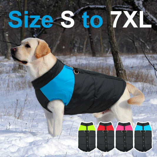 Waterproof Dog Vest Jacket – Winter Nylon Clothing for Large Dogs, Blue & Pink