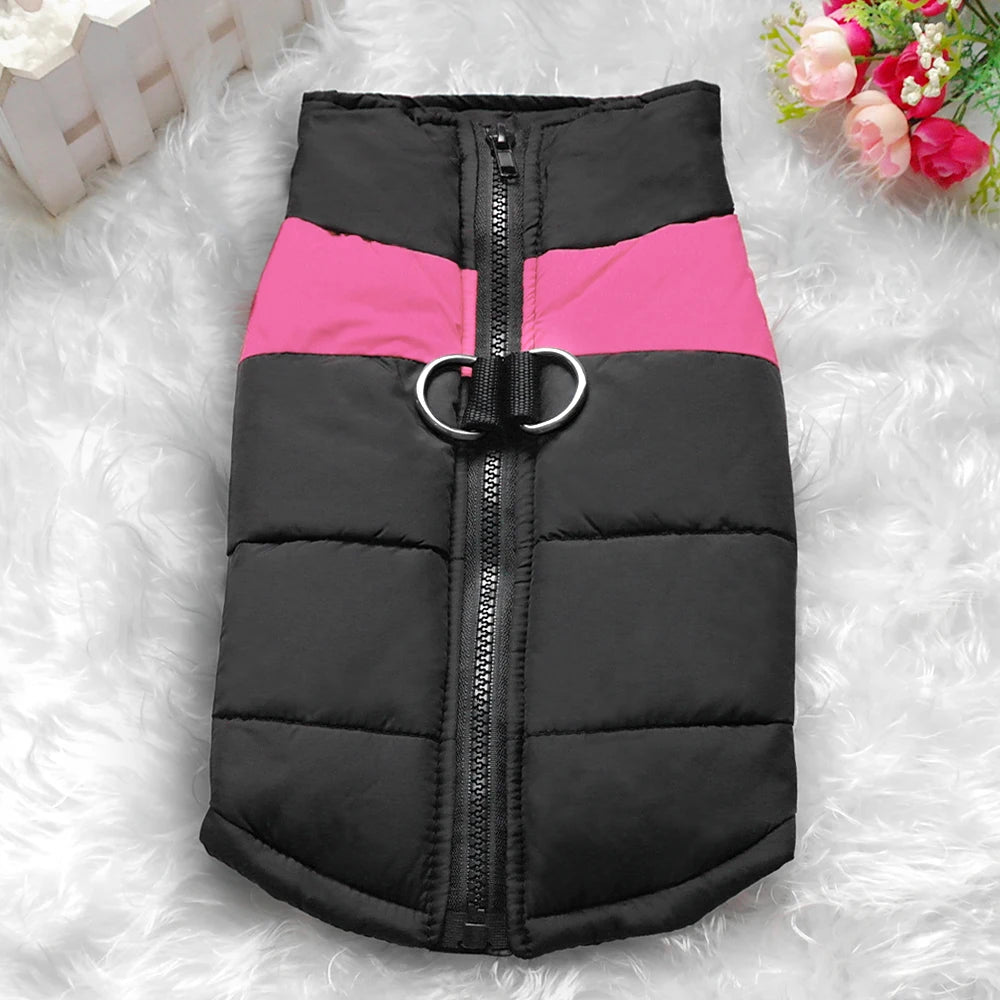 Waterproof Dog Vest Jacket – Winter Nylon Clothing for Large Dogs, Blue & Pink