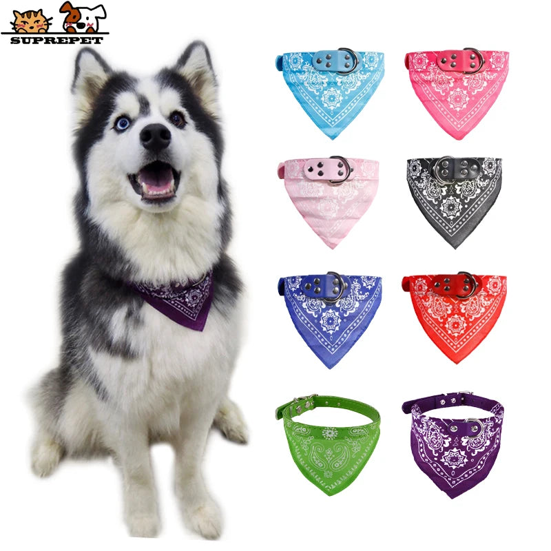 SUPREPET Adjustable Dog Collar – Cute Print Scarf & Neckerchief for Pets